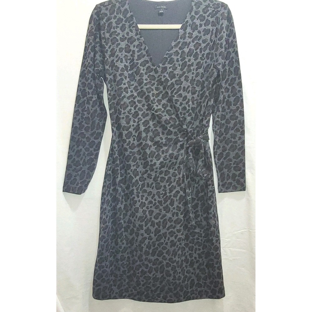 Ann Taylor Wrap Dress Small Animal Print Womens Long Sleeve Knit Knee Lined